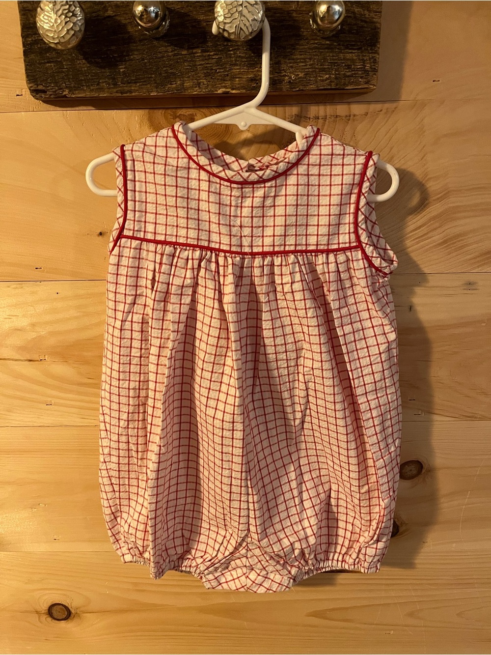 Willow White Bubble Romper with Red Windowpane Gingham Size 2T